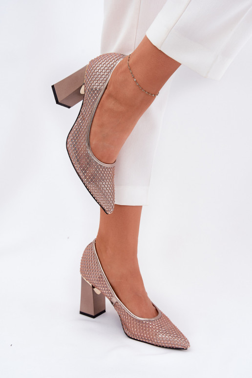 Embellished Mesh Heels On Heel Beige Vinceza 62211 Embellished Mesh Heels On Heel Beige Vinceza 62211