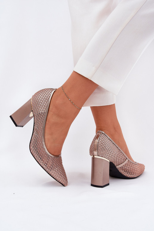 Embellished Mesh Heels On Heel Beige Vinceza 62211 Embellished Mesh Heels On Heel Beige Vinceza 62211