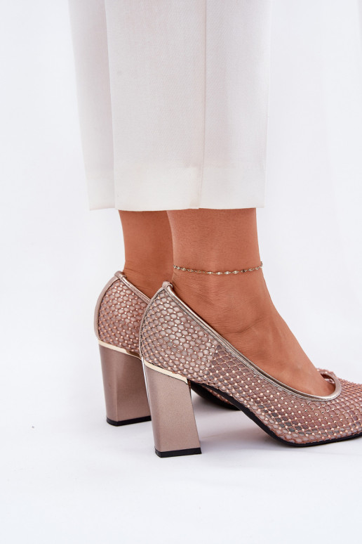 Embellished Mesh Heels On Heel Beige Vinceza 62211 Embellished Mesh Heels On Heel Beige Vinceza 62211