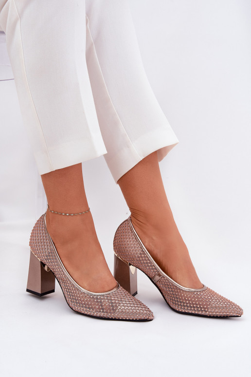 Embellished Mesh Heels On Heel Beige Vinceza 62211 Embellished Mesh Heels On Heel Beige Vinceza 62211
