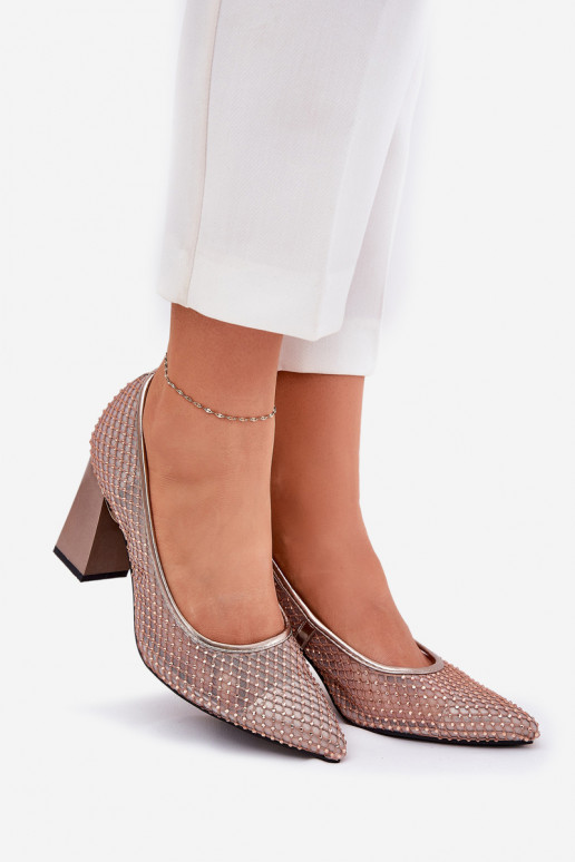 Embellished Mesh Heels On Heel Beige Vinceza 62211 Embellished Mesh Heels On Heel Beige Vinceza 62211