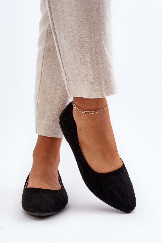 Black Women's Suede Ballerina Flats Kommia