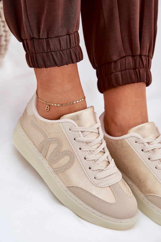 Low Women's Sports Shoes Made Of Eco Leather Gold-Beige Iladira Low Women's Sports Shoes Made Of Eco Leather Gold-Beige Iladira