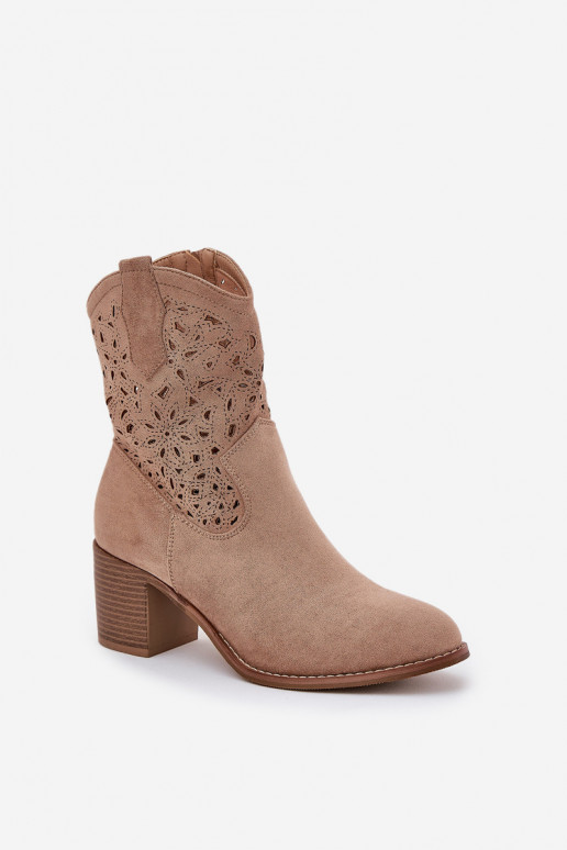 Ladies Cutout Cowboy Ankle Boots Beige S.Barski HY51-125