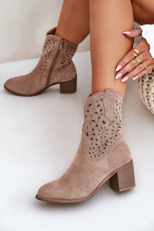 Ladies Cutout Cowboy Ankle Boots Beige S.Barski HY51-125