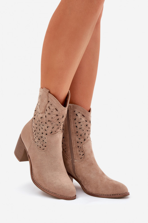 Ladies Cutout Cowboy Ankle Boots Beige S.Barski HY51-125