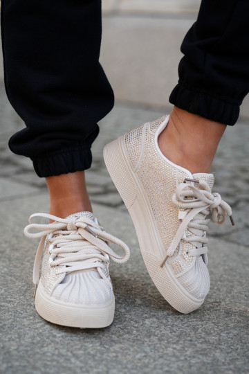 Women's sneakers with decoration on platform beige Eanneth