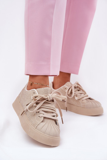 Women's sneakers with decoration on platform beige Eanneth 2