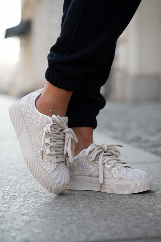 Sneakersy Damskie Ze Zdobieniem Na Platformie Beżowe Eanneth