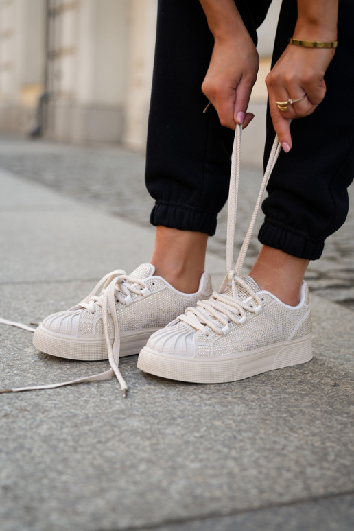 Women's sneakers with decoration on platform beige Eanneth Women's sneakers with decoration on platform beige Eanneth