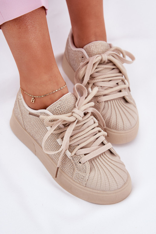 Women's sneakers with decoration on platform beige Eanneth Women's sneakers with decoration on platform beige Eanneth